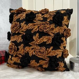 NEW Borgata x Z Gallerie Silk Dupioni Rose Tufted Throw Pillow Cover w Insert 15